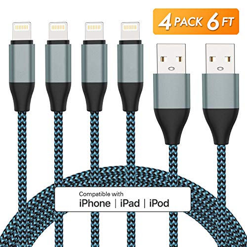 iPhone Charger Lightning Cable,Everdigi 4Pack 6ft Nylon Braided Fast Charging Cord Compatible