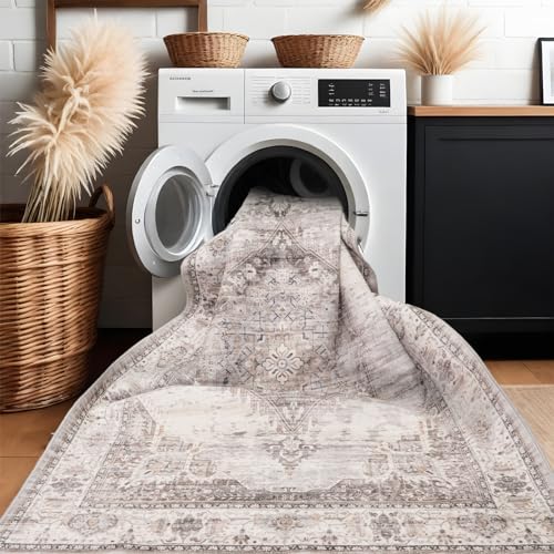 Alfombra lavable para pasillo 3x5 Beige suave y antideslizante miniatura 4