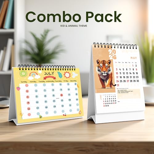 ShootFX Desk Calendar 2026 – Pack of 2 Combo Table Calendar for Home 8.5 x 6 Inches, Study Room & Office, Ideal Yearly Planner for Daily Scheduling