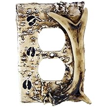 Pine Ridge Rustic Faux Deer Antler and Hooves Tracks Duplex Receptacle Electrical Outlet Cover Plate CVR Realistic Hand-Painted and Crafted with Mounting screws Great For Western Rustic Home Decor