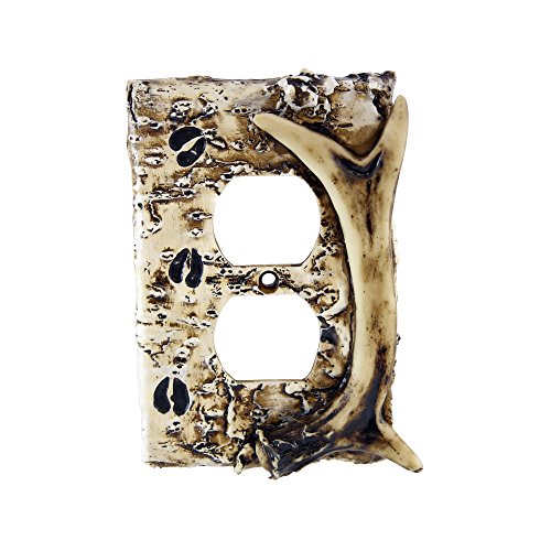 Pine Ridge Rustic Faux Deer Antler And Hooves Tracks Duplex Receptacle Electrical Outlet Cover Plate Cvr Realistic Hand-Painted And Crafted With Mounting Screws Great For Western Rustic Home Decor #TOP12