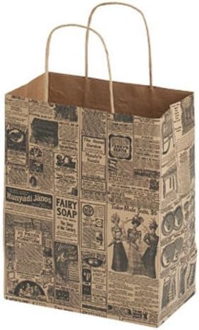 Newsprint Paper Shopping Bags 8 X 4 X 10 Inches with Gusset Handles - Box of 100