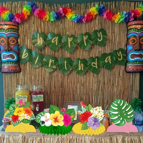Image of Hawaiian Hibiscus Flowers Honeycomb Centerpieces 12PCS Luau Party Table Decoration Tropical Aloha Table Centerpieces Hawaii Party Decor for Tables Summer Holiday Party Supplies