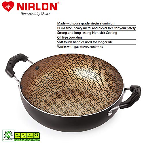 Image of Nirlon Majesty Non Induction Base Non Stick Aluminium 2 Piece Pots and Pan Set [Flat Dosa Tawa 26cm + Deep Kadhai 22cm - 1.8 Liter]