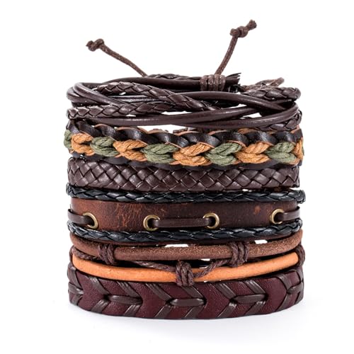 WSOAFVK Lot de 6 Bracelets Cuir Homme, Bracelets en Cuir Tressés, Large Bracelet Enroulé, pour Homme Femme, Cadeau Saint Valentin, Anniversaire, Mariage,...