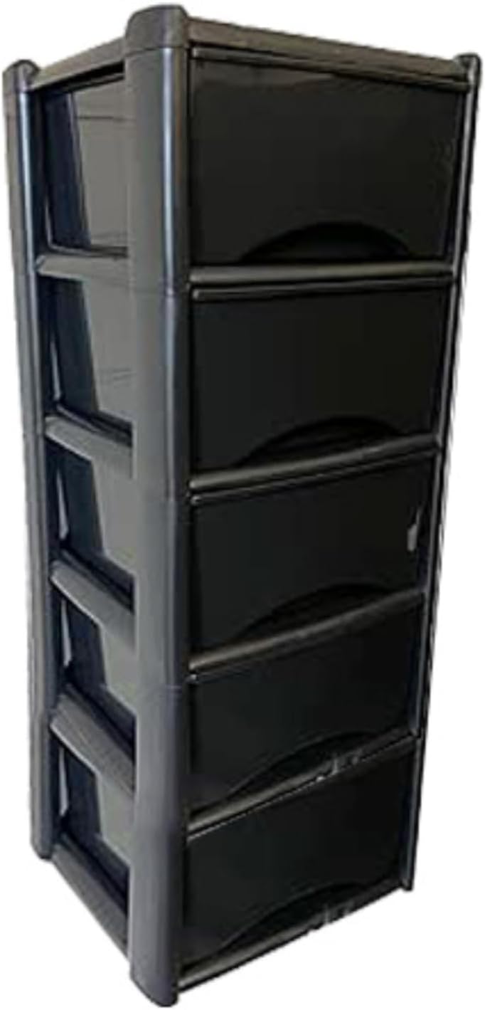 Neat. 5 Plastic Storage Drawers Unit with See-Through Drawers, Compact Vertical Design – Durable Plastic, Ideal for Organizing Office Crafts, and Household Items, 100cm x L39cm x W39cm - Black