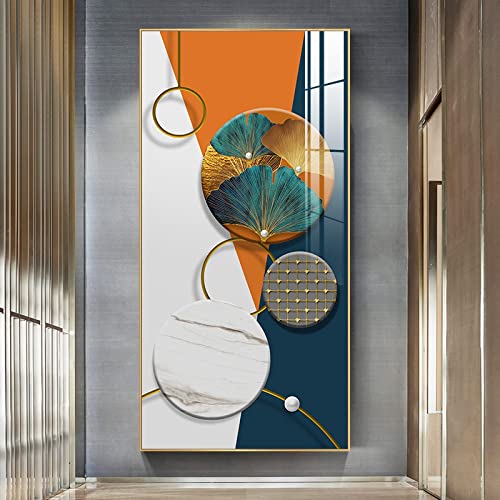Affiche marbre et feuilles d'or de luxe - Peinture sur toile haut de gamme 80x160cm sans cadre