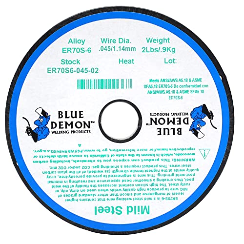 Image of Blue Demon ER70S6 MIG /GMAW Carbon Steel Welding Wire, All Position, Low Spatter, Formulated to Provide Porosity-Free, X-Ray Quality Welds Even on Dirty /Rusty Steel (.045 inch 2# Spool)