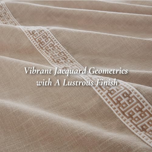 Image of Madison Park Signature Oversized Queen Comforter Set, Luxury Hotel Style Bedding with Embroidered Details, All Season Down Alternative Comforter, Matching Shams & Decorative Pillows, Taupe, 8 Piece
