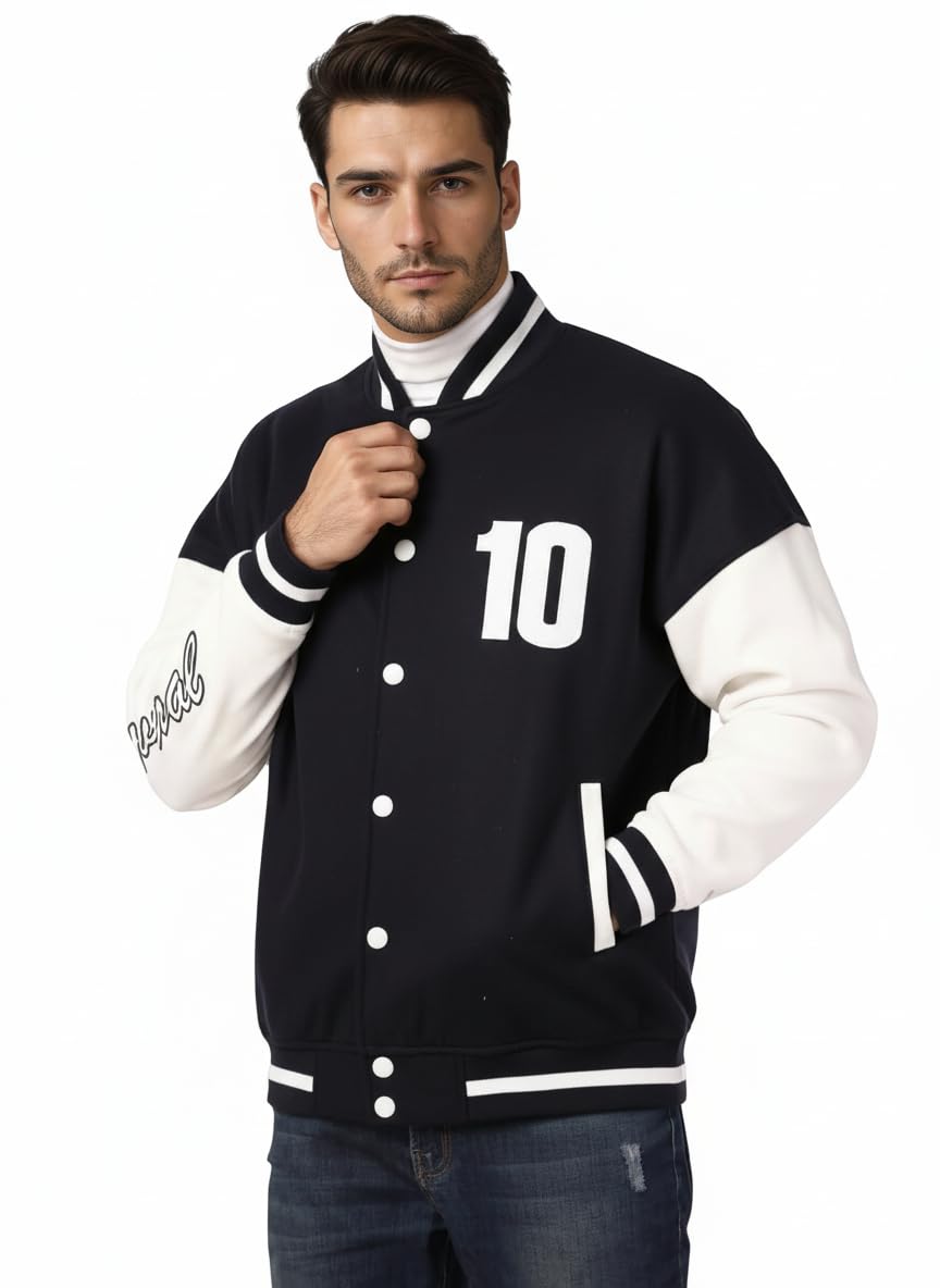 CHKOKKO Men’s Oversized Varsity Jacket with Snap Button Closure and Patch Design Trendy Comfortable Outerwear for College Travel and Casual Wear