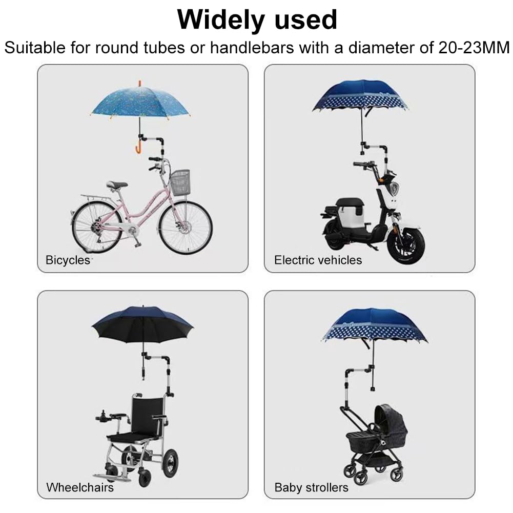 Inoxidable Soporte de Paraguas,Soporte de Montaje de Paraguas,Paraguas Manillar Soporte,Ajustable de 360°,Plegable,Soporte para Barra de Paraguas de Bicicleta para Cochecito de Bebé Sillas de Ruedas