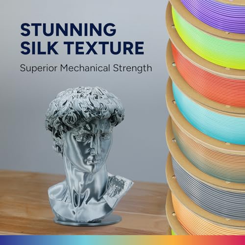 Image of OVERTURE Silk PLA Filament 1.75mm, Clog-Free Shiny, Metallic Shine 3D Printer Filament, 1kg Spool (2.2lbs), Ideal for Cosplay Jewelry & Home Decor (Silk Chrome Gray)