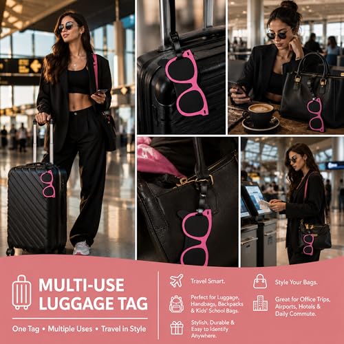 Image of Storite Pack of 2 Luggage Tags with Black Silicon Strap (Pink)