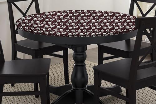 Image of The Furnishing Tree Round Elastic Fitted Dining Table Cover WxL 54x54 Inches Floral Pattern Brown