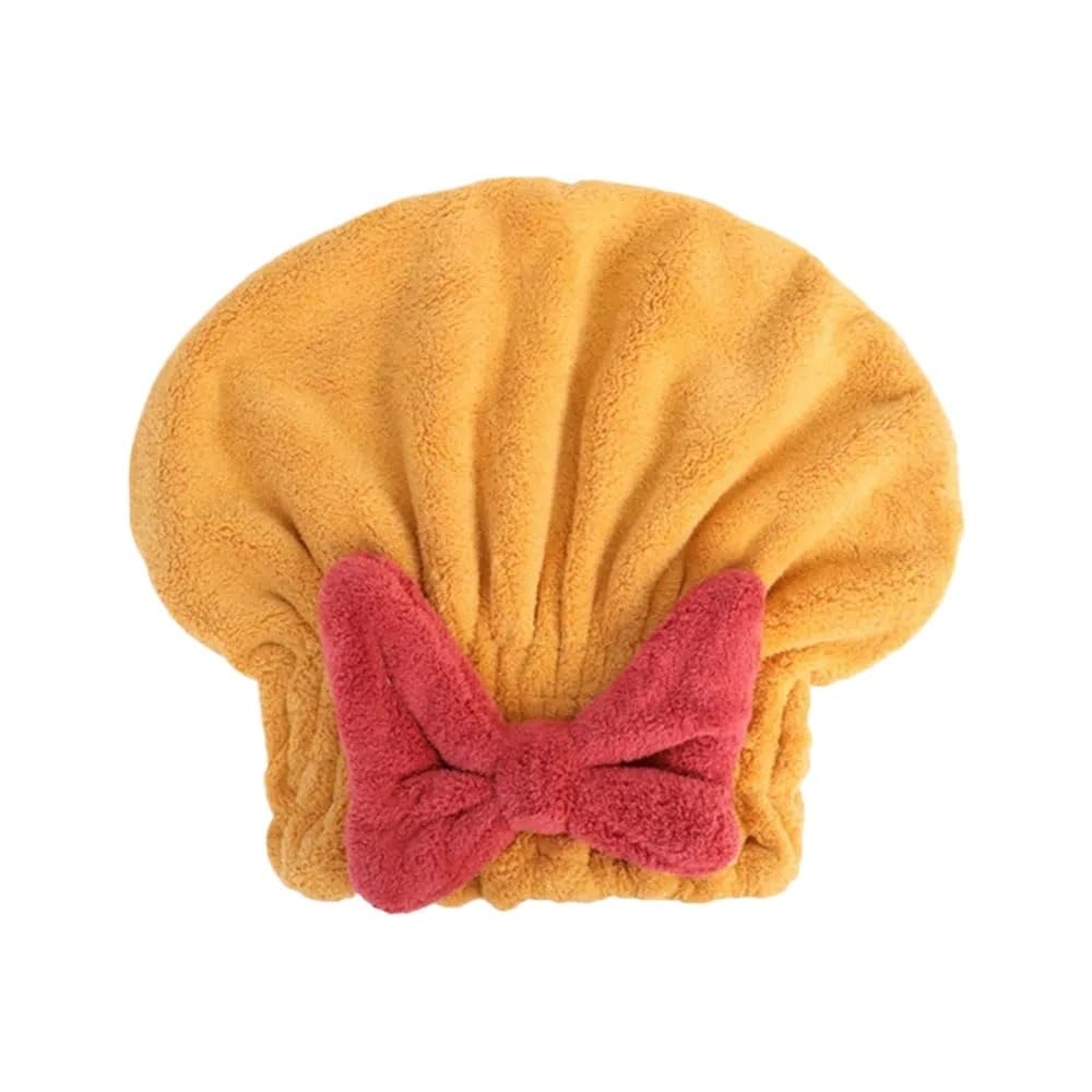 YXINAER Hair Drying Cap Coral Velvet Hair Drying Towels Super Absorbent Turban Towel Cap Quick Dry Head Wrap with Bow-Knot Shower for Wet(Orange,1PC)