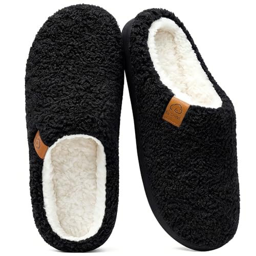 Image of Evshine Memory Foam Fuzzy Slippers for Women Curly Fleece House Shoes