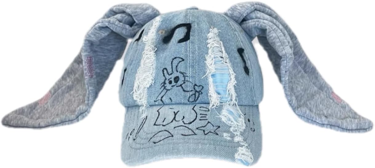 Y2k Hats Jeans Bunny Ears Hat Kpop Outfits for Women Woman's Baseball Cap Hip-hop Beanies Grunge Girl Caps