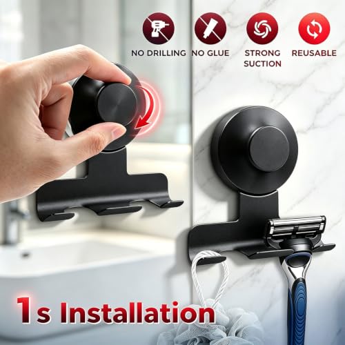Image of 2026 New Drill-Free Stainless Steel Suction Cup Razor Holder for Shower | Multi-Use | Suction Cup Hooks Razor Holder for Shower, Mirror, Wall, Bathroom, Glass, Hanging Towels - 4 Pack