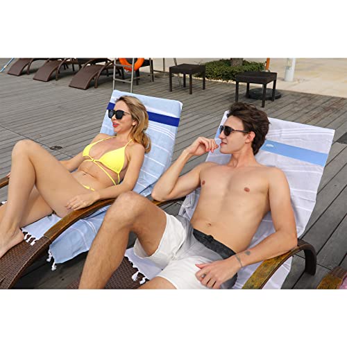 Towel Bands (6 Pack) - Stretch Rubber Beach Towel Clips For Beach Cruise Pool Chairs, Lounge Towel Holder Elastic, Cruise Ship Essentials (Blue/Vista) #TOP3