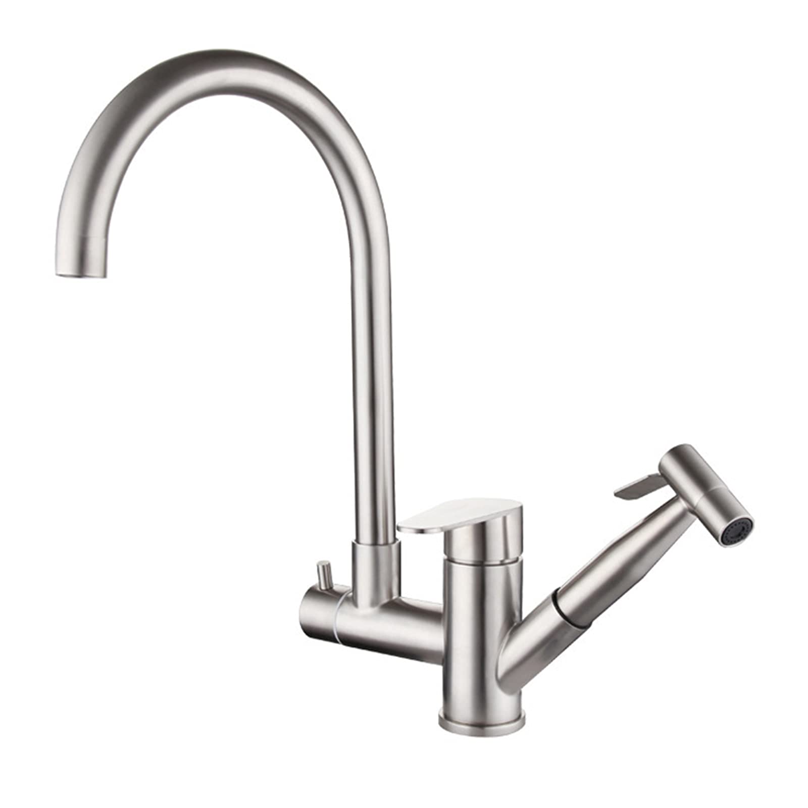 ZYCHSJXA Kitchen Bath Taps Multifunction Faucet Swivel 304 Stainless Steel Brushed Mixer High Arc Dual Handle Sink with Pressurize Side Sprayer