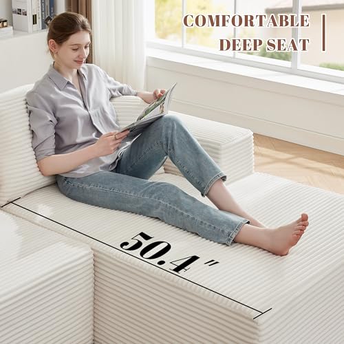 110” Cloud Sectional Couch, Modular Sectional Sofa for Living Room, Boneless Sofa with Deep Seat, Comfy Fluffy Couch with L-Shaped Chaise, No Assembly Required (Right-Facing Chaise, Beige)