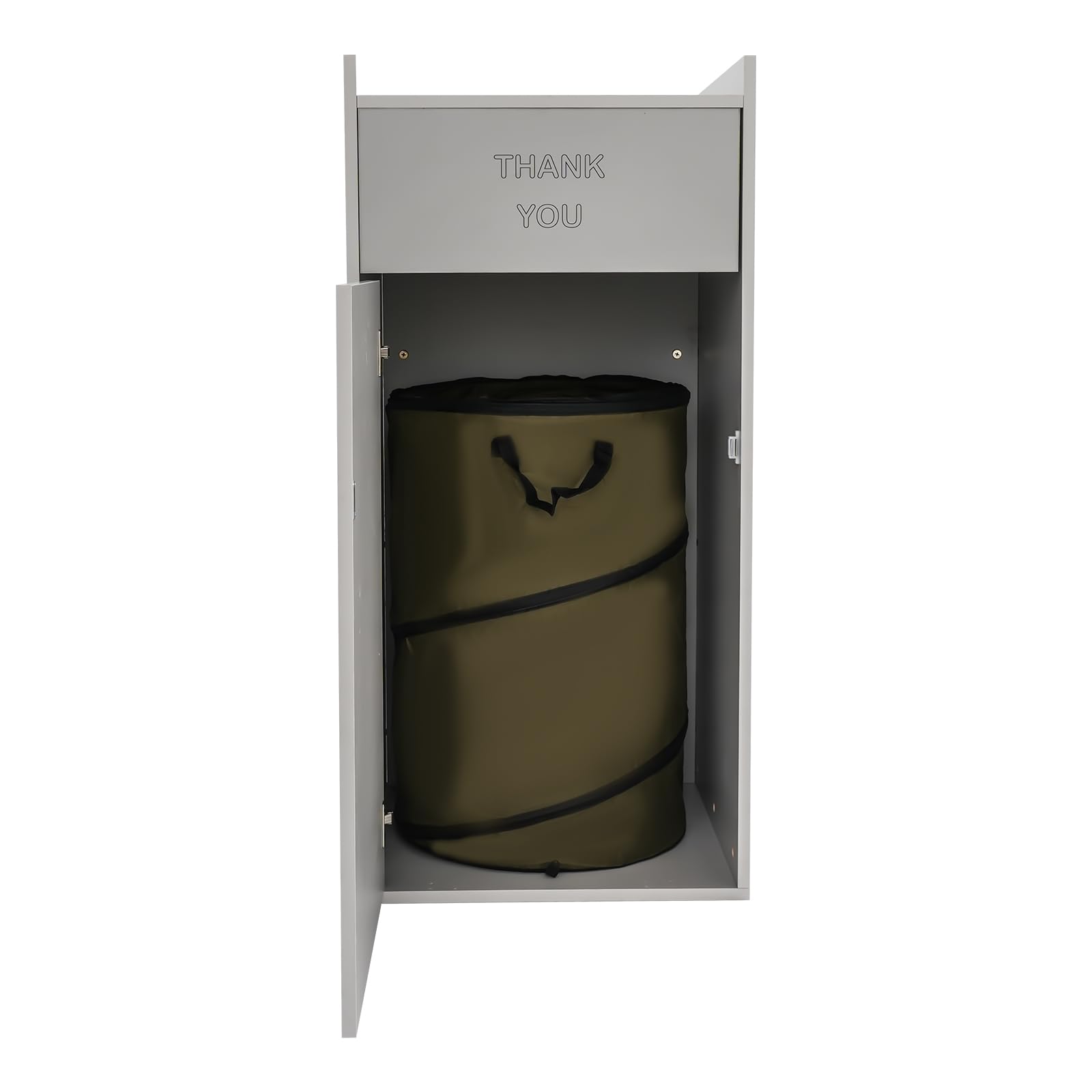 Cubo de basura de madera, cubo de basura comercial con bolsa de basura plegable, 22 x 22 x 46 pulgadas, cubo de basura de restaurante para oficinas y cafeterías, carga total 50 kg (plata)