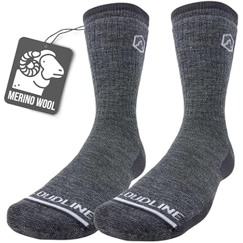 CloudLine Hiking Socks - Light Cushion Merino Wool, Seamless, Moisture Wicking, & Breathable - Large Granite Cover