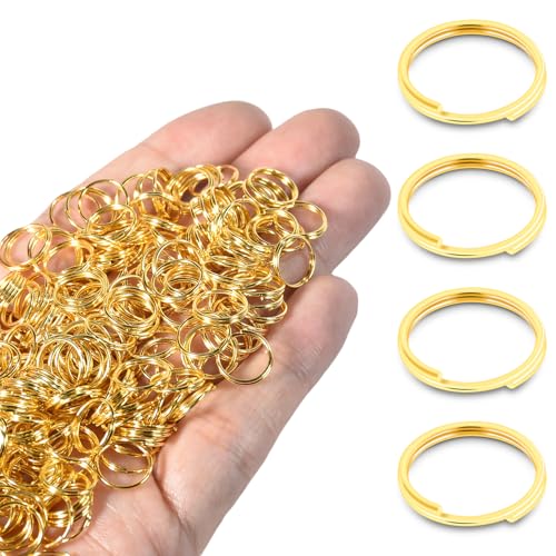 10mm 300 PCS Gold Mini Key Rings, Double Loops Split Jump Rings Jewelry Making Metal Tiny Key Ring for Keychain, Pet Collar Tag, Luggage Tag DIY Craft Hardware