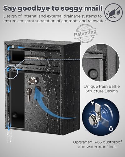 Image of LAND.VOI Mailbox for Outside Wall Mount, Heavy Duty Rustproof, Anti-Theft Locking Mailbox with 4 Keys, Weatherproof for Residential & Apartment, 12.2 inchx9.5 inchx4.7 inch, Black, Small