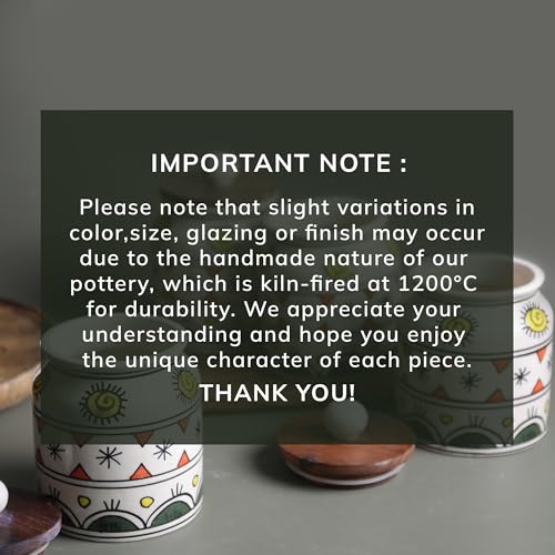 Image of Ceramic Jar & Container for Kitchen Storage Set | Multi Utility Air Tight Kitchen Organizer Items | Tea Coffee Sugar Containers with Wooden Lids (Hand-Painted, 450 ML, Pack of 4)