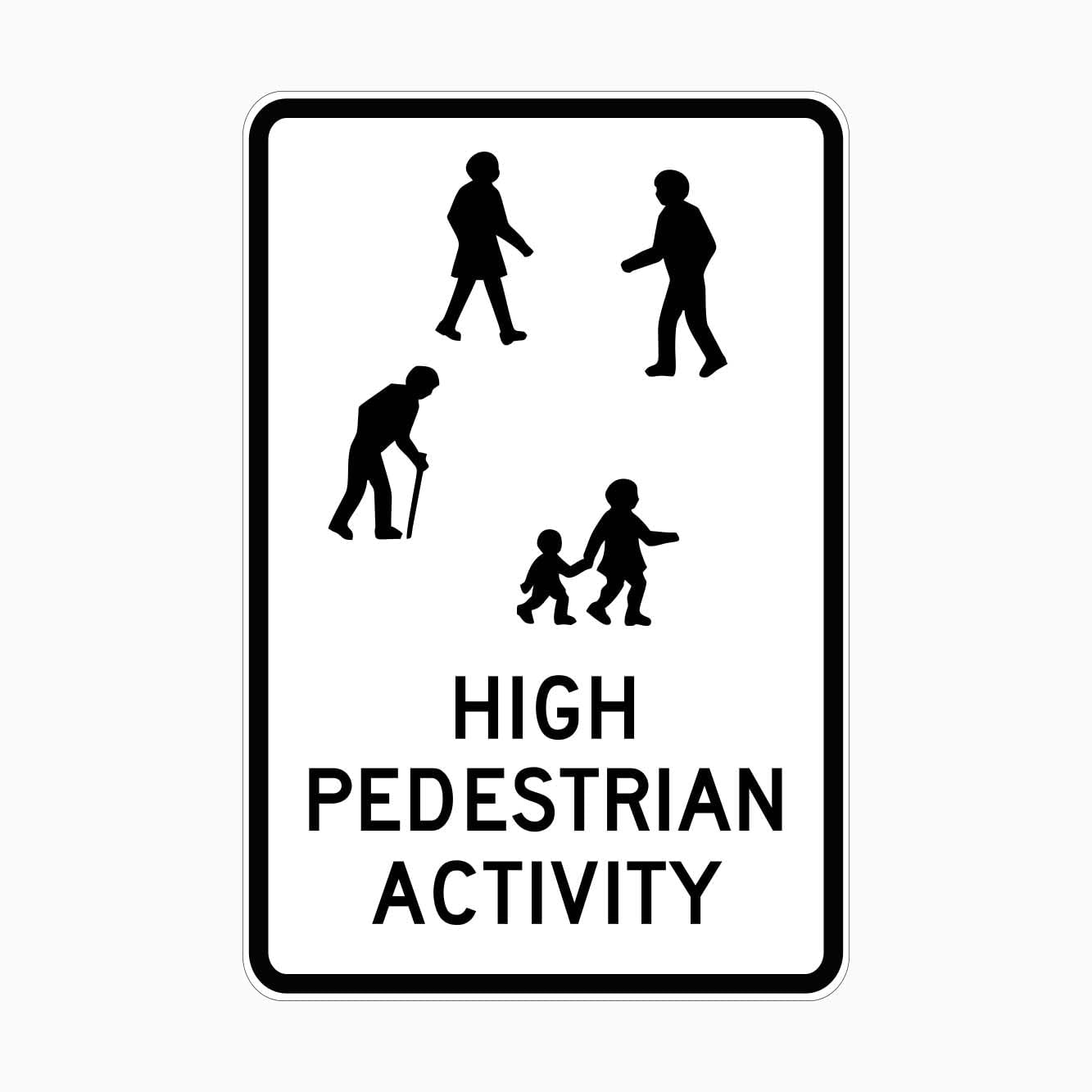 HIGH PEDESTRIAN ACTIVITY Sign, 12x8 Metal Tin Sign, traffic reminder for crowded roads and busy public pedestrian zones.