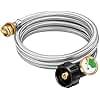 6 FT Propane Hose Adapter 1lb to 20lb,Stainless Braided Propane Tank Hose 1lb Portable Appliance to 5-40lb QCC1/Type1 Tank, Propane Adapter Hose with Guage for Portable Heater,Camping Stove, Gas Grill