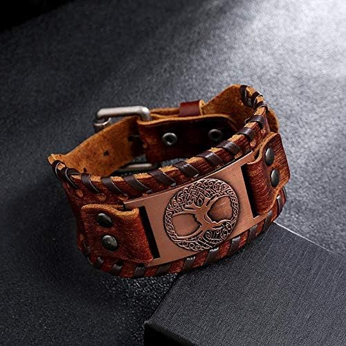 Miniatura 4 de Brújula vikinga nórdica Vegvisir Fenrir Wolf Tree Of Life Yggdrasil Valknut Brown Pulsera de cuero vikingo