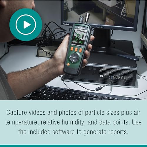 Image of Extech VPC300 Video Particle Counter with Built-in Camera | 6 particle channels, air temp and humidity, built-in camera, JPEG (640x480), AVI video, tripod mount, 4GB SD