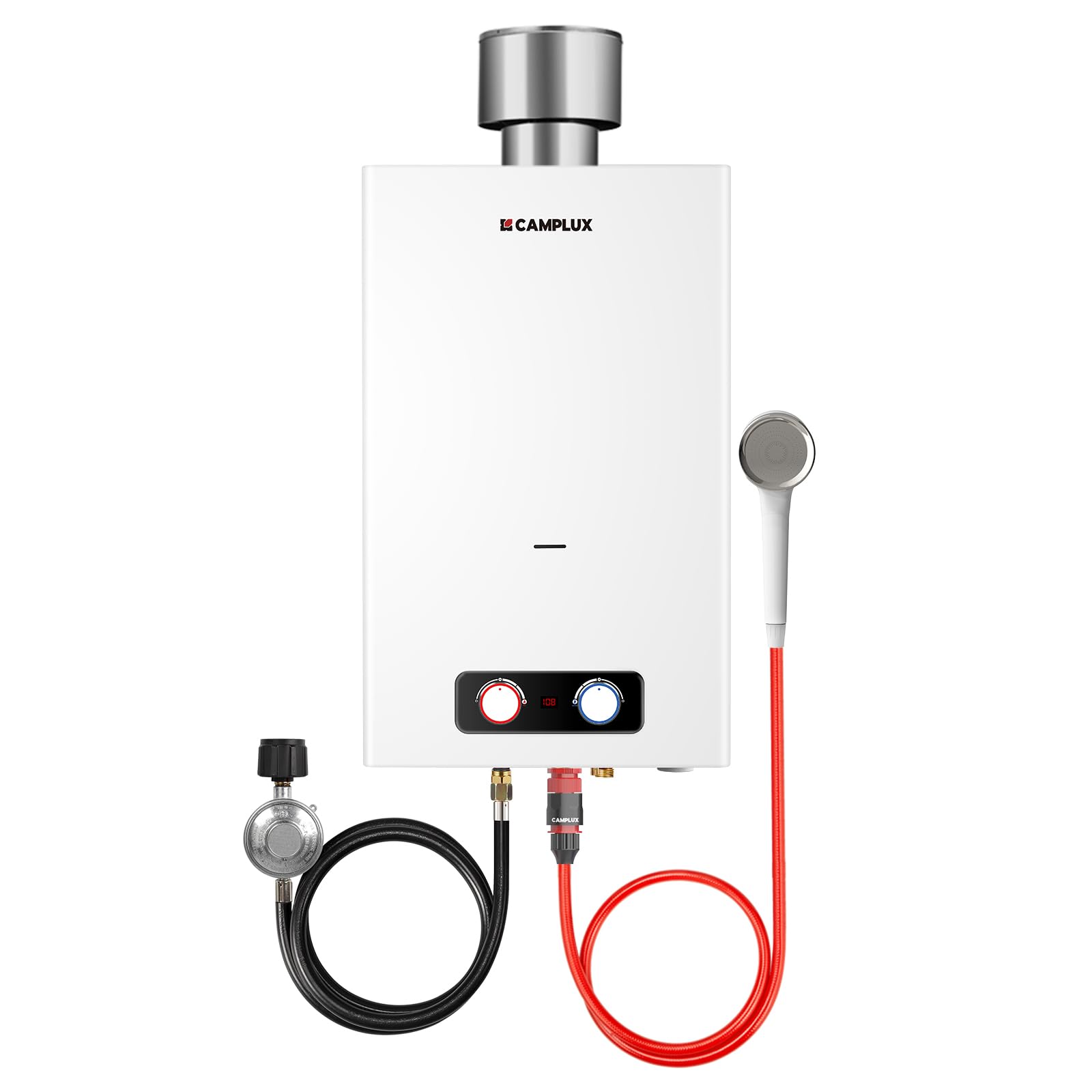 CAMPLUX Tankless Water Heater, 4.22 GPM Propane Water Heater with 4.33'' S/S Rain Cap, for Outdoor Camping Shower, Off Grid, Easy to Install &amp; Use, Overheat Protection, 110,000 BTU, BD422C