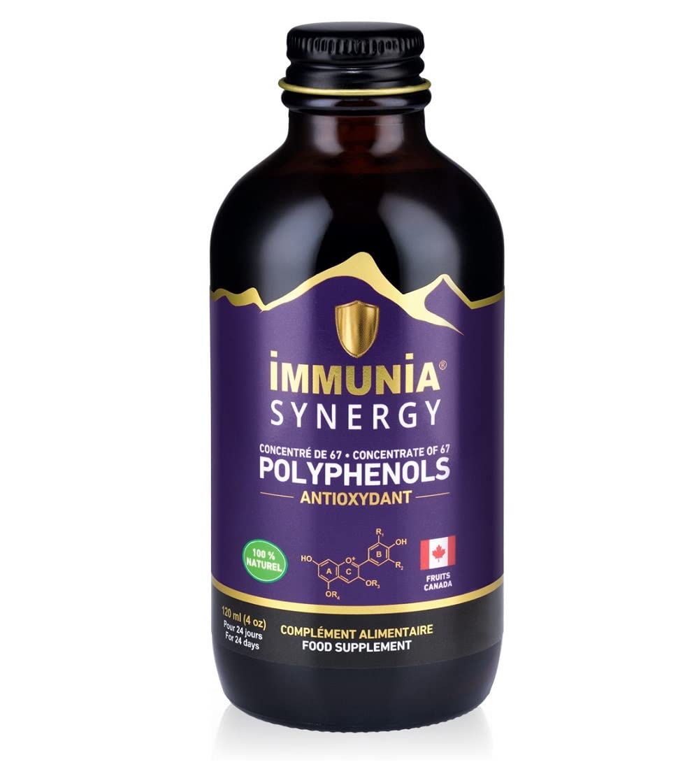 Immunia SYNERGY. Polyphénols concentrés. Puissant antioxydant naturel. Baies de Sureau, Camerise, Bleuet sauvage, Cassis, Aronia. 67 antioxydants. Fruits du Canada. Délicieux (1-Pack)