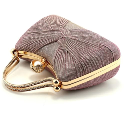 Evening Bag for Women Shiny Pleated Wedding Purse with Chain Round Pearl Clasp Handbag Top Handle Shoulder Formal Purse4