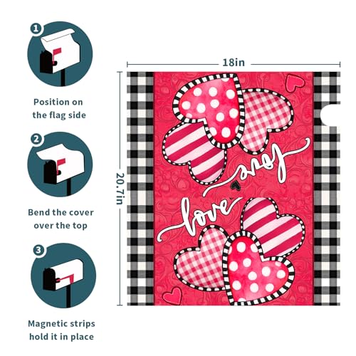 Image of Valentine's Day Mailbox Covers Magnetic Standard Size 18 X 21 Inch Red Pink Love Hearts Magnetic Mailbox Cover Valentine Mailbox Wraps Post Box Cover Decoration Outdoor Garden Home Yard Outside