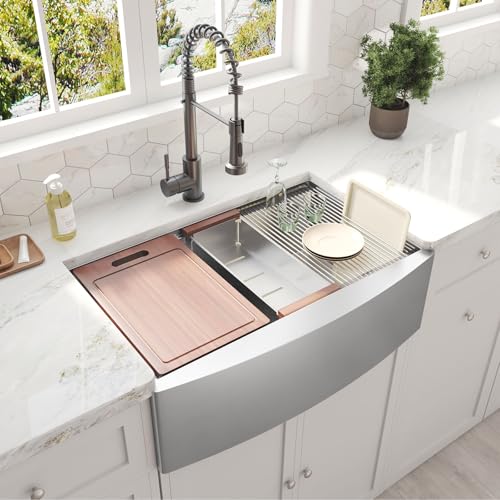 CELAENO Stainless Steel Farmhouse Sink 30 inch, Single Bowl Kitchen Sink Workstation 18 Gauge, Handmade R10 Radius Corners Rear Drain Farm Sink (Stainless Steel, 30" x 22" x 9")