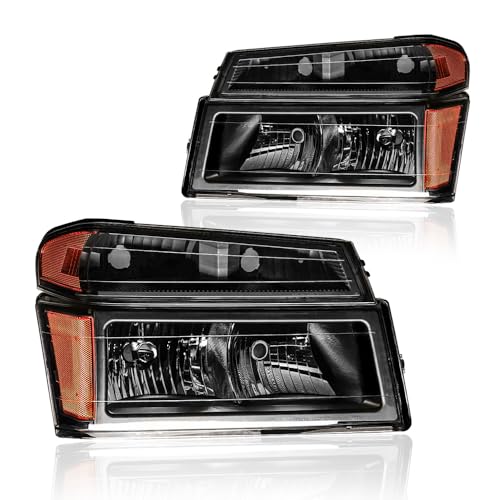 DimFlux Headlight Assembly, Headlights Kit Compatible with 2004-2012 Chevy Colorado/GMC Canyon, Fit for 2006-2008 Isuzu i-Series Headlamp Replacement Bumper Lamp Set Black Housing Amber Reflector