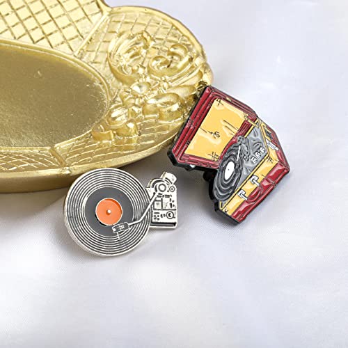 Image of Gzrlyf 2Pcs Vinyl Record Pins Suitcase Record Player Enamel Brooch Vinyl Lover Gifts for Collectors DJ Gifts Retro Music Gift