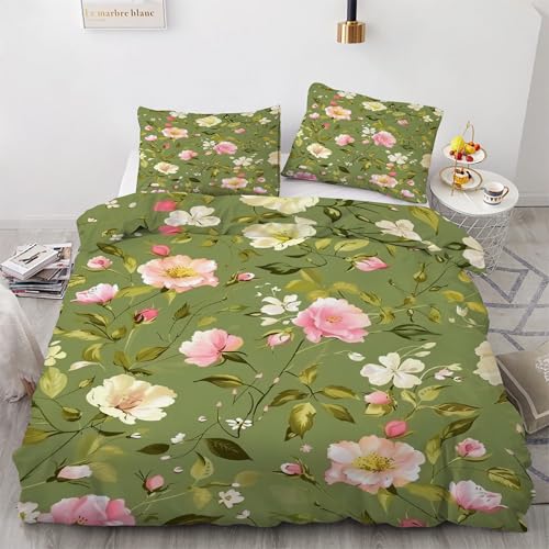 Parure de lit 90x190 fleurs avec housse de couette vert en microfibre - 2