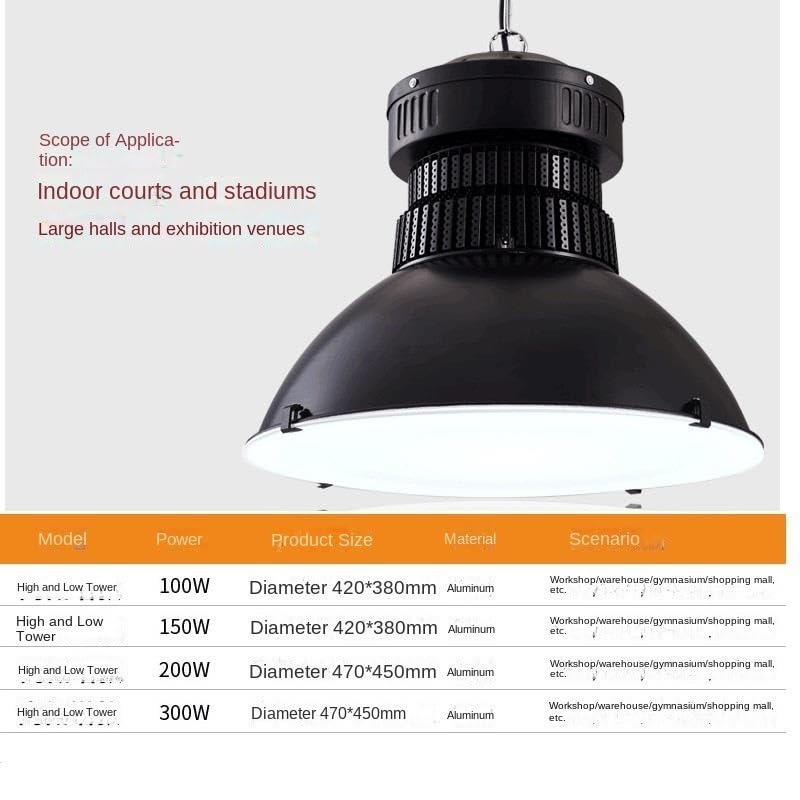 Fengyan Lighting, 2 sztuk/partia lampa przemysłowa LED AC220V warsztat magazyn oświetlenie fabryczne Pitch lampa wisząca sufitowa oświetlenie fabryczne(Black with chain,200W)
