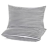 EIUE Bed Pillows for Sleeping 2 Pack Queen Size，Super Soft Down Alternative Microfiber Filled Pillows,Pillows for Side and Back Sleepers,20 x 30 Inches,Striped White Grey