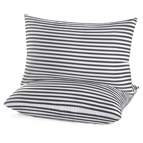 Image of EIUE Bed Pillows for Sleeping 2 Pack Queen Size,Super Soft Down Alternative Microfiber Filled Pillows,Pillows for Side and Back Sleepers,20 x 30 Inches,Striped White Grey