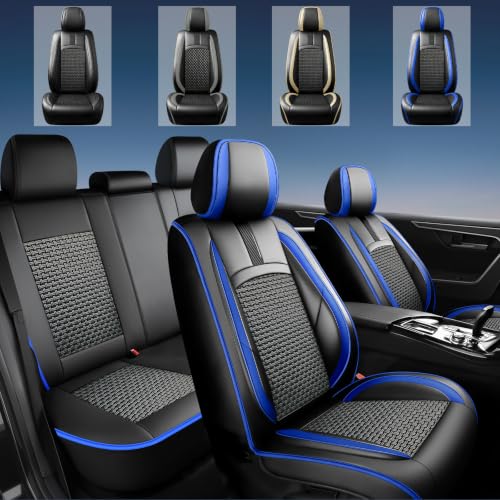 Image of Fit Gladiator Car Seat Covers for Jeep Gladiator 2020-2024 2025 2026-Upgraded Premium Waterproof & Breathable Leather, Airbag Compatible, All-Weather Seat Cushion Protector,Full Set,Blue