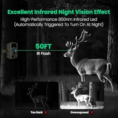 ArzzuNiu Trail Camera Night-Vision Motion Activated - 4K 32MP Game Camera 0.2s Trigger Time Motion Activated Gaming Cameras,105 Wide-Angle 850nm Infrared LEDs for Wildlife Monitoring