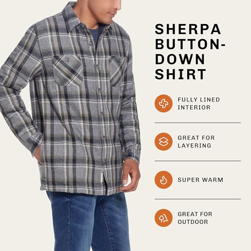 Weatherproof Vintage Mens Hooded and Non-Hooded Sherpa Lined Soft Brushed Plaid Flannel Button-Down Shirt Jacket2