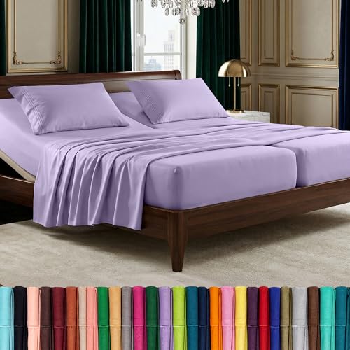 Image of Elegant Comfort Luxurious 1500 Premium Hotel Quality Microfiber Three Line Embroidered Softest 5-Piece Bed Sheet Set, Wrinkle and Fade Resistant, Split King, Lavender