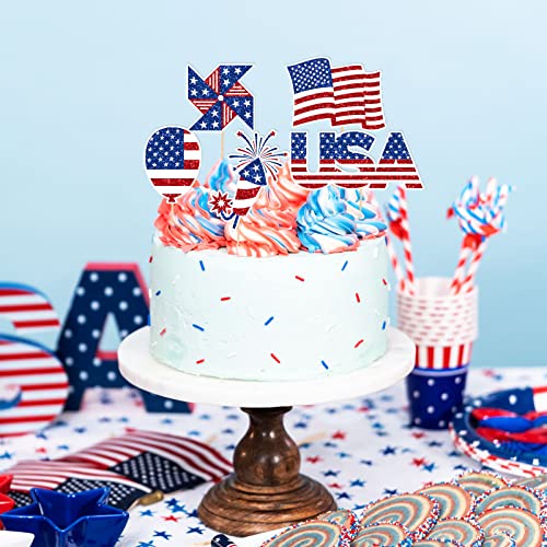 Whaline 72Pcs Patriotic Cupcake Topper Glitter 4Th Of July Cupcake Picks 12 Designs Cartoon Red White Blue Food Picks With Sticks Glue Point For Independence Day Memorial Day Supplies Cake Decor #TOP3